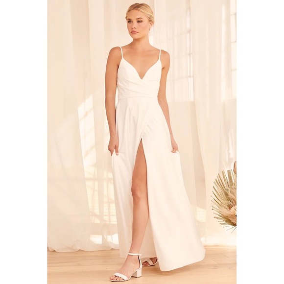 Lulus Dresses & Skirts - Lulus Choose Your Love White Maxi Dress Wedding Gown V-Neck Slit White S NWT